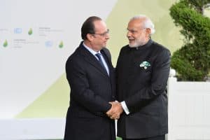 Former French President Hollande with Prime Minister Narendra Modi