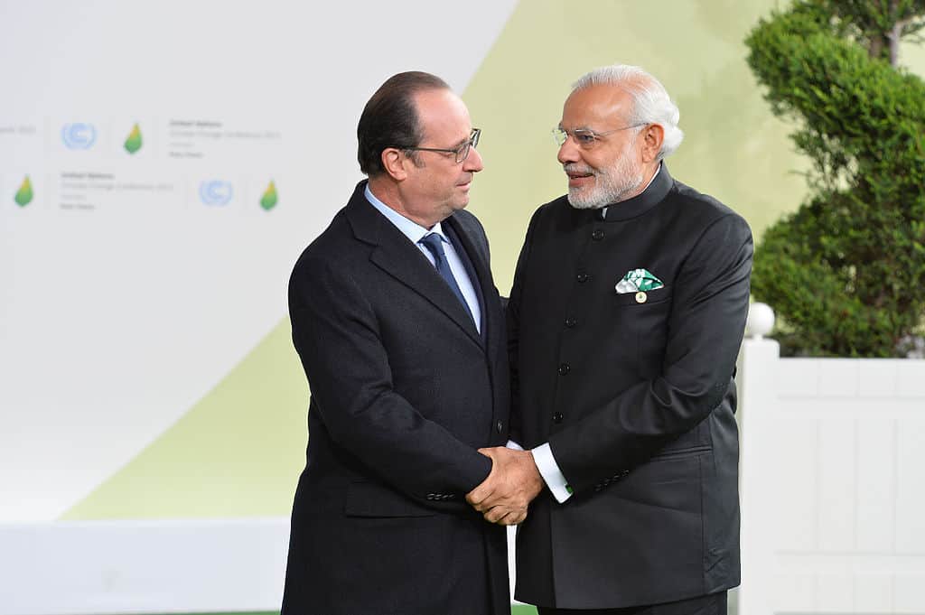 Former French President Hollande with Prime Minister Narendra Modi