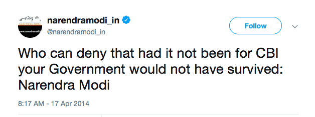 PM Modi Tweet on CBI in 2014