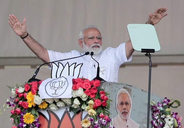 Narendra Modi on the 2019 campaign trail. As prime minister he has overseen a troubling rise in Hindu nationalism.  EPA/AAP