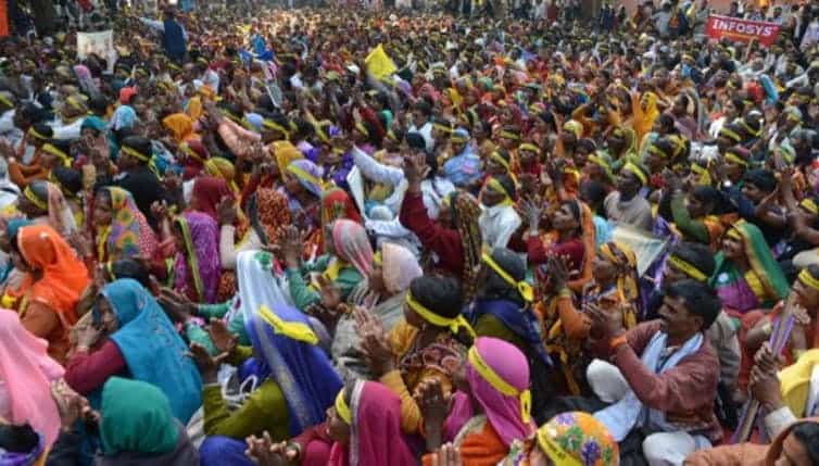 Women demonstrate during a Dalit Dignity Rally against Congress-led UPA government near Parliament House in New Delhi on December 6, 2013. Raveendran/AFP